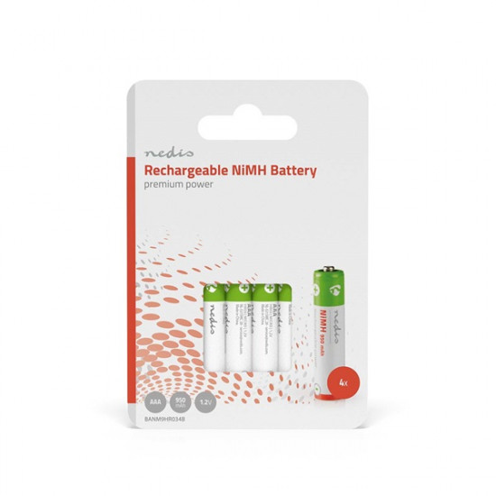 Nedis Újratölthető Ni-MH Akkumulátor AAA 1.2V 950mAh 4db (BANM9HR034B) Nedis Újratölthető Ni-MH Akkumulátor AAA 1.2V 950mAh 4db (BANM9HR034B)