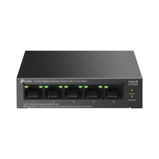 TP-LINK LS105GP Switch 5x1000Mbps (4xPOE+) Fémházas Asztali TP-LINK LS105GP Switch 5x1000Mbps (4xPOE+) Fémházas Asztali