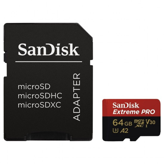 SANDISK EXTREME PRO 64GB, 200MB/s C10, V30, UHS-I, U3, A2 214503, MICROSDHC KÁRTYA SANDISK EXTREME PRO 64GB, 200MB/s C10, V30, UHS-I, U3, A2 214503, MICROSDHC KÁRTYA