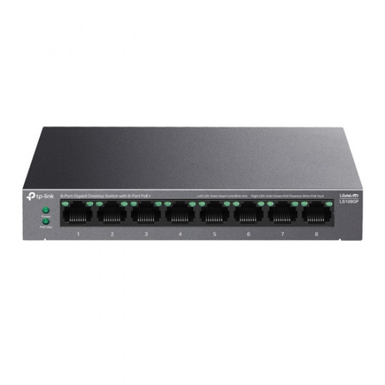 TP-LINK LS108GP Switch 8x1000Mbps(8xPOE) Fémházas TP-LINK LS108GP Switch 8x1000Mbps(8xPOE) Fémházas
