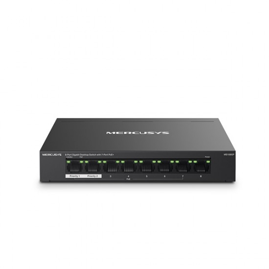 MERCUSYS MS108GP Switch 8x1000Mbps(7xPOE+), Fémházas Asztali MERCUSYS MS108GP Switch 8x1000Mbps(7xPOE+), Fémházas Asztali