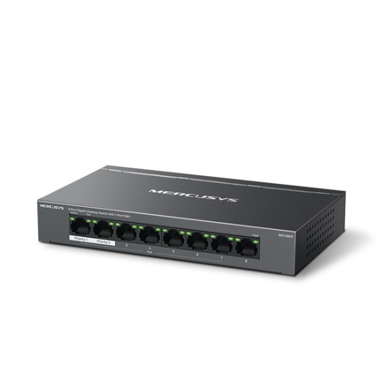 MERCUSYS MS108GP Switch 8x1000Mbps(7xPOE+), Fémházas Asztali MERCUSYS MS108GP Switch 8x1000Mbps(7xPOE+), Fémházas Asztali