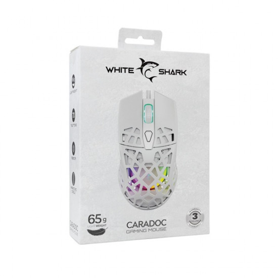 WHITE SHARK GM-5018W CARADOC-B 7D / 7200 dpi fehér RGB gamer egér