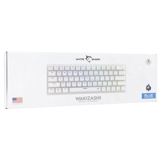 White Shark WAKIZASHI 2 GK-002221V2-W/BL-US US fehér mechanikus (blue switch) gamer billentyűzet White Shark WAKIZASHI 2 GK-002221V2-W/BL-US US fehér mechanikus (blue switch) gamer billentyűzet