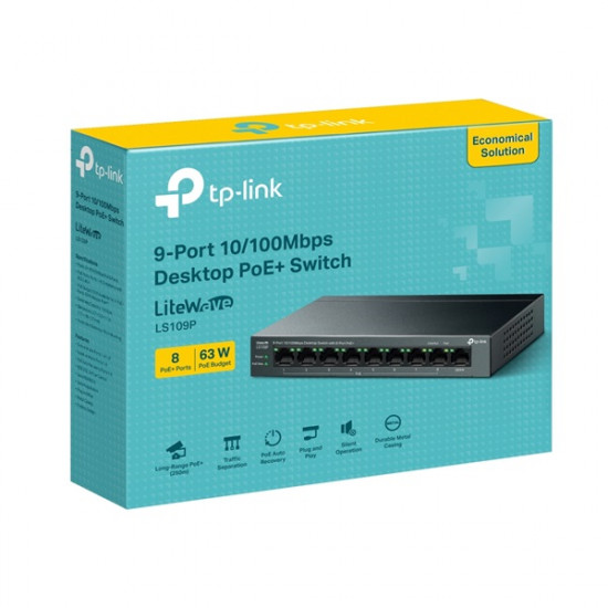 TP-LINK LS109P Switch 9x100Mbps (8xPOE+) Fémházas Asztali TP-LINK LS109P Switch 9x100Mbps (8xPOE+) Fémházas Asztali