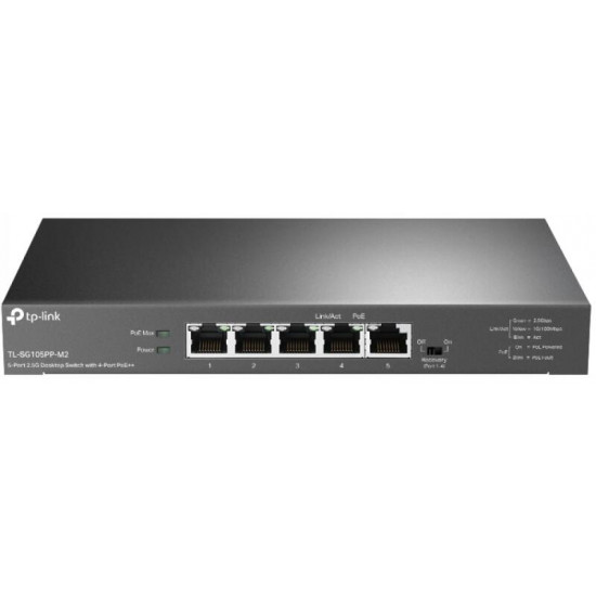 TP-LINK TL-SG105PP-M2 Switch 5x2.5G(4xPOE++) Fémházas Asztali TP-LINK TL-SG105PP-M2 Switch 5x2.5G(4xPOE++) Fémházas Asztali