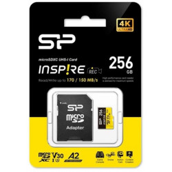 SILICON POWER 256GB MicroSDXC CL10 A1 UHS-I U1 V30, Inspire Memóriakártya 