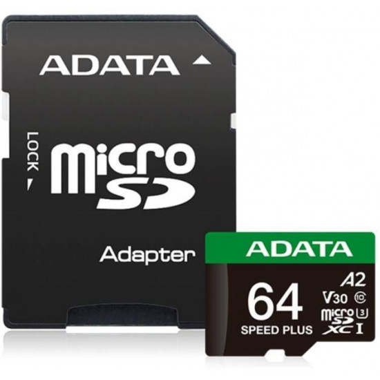 ADATA SPEED PLUS 64GB MicroSDXC Memóriakártya + Adapter UHS-I U3 (160/140) ADATA SPEED PLUS 64GB MicroSDXC Memóriakártya + Adapter UHS-I U3 (160/140)