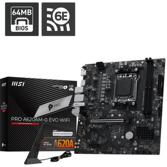MSI PRO A620AM-G EVO WIFI AMD A620, mATX Alaplap AM5 MSI PRO A620AM-G EVO WIFI AMD A620, mATX Alaplap AM5
