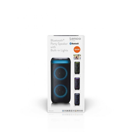 Lenco PA-210BK Bluetooth 5.3 bulihangszóró beépített világítással , TWS, 100W erősítővel, 2x mikrofon bemenet Lenco PA-210BK Bluetooth 5.3 bulihangszóró beépített világítással , TWS, 100W erősítővel, 2x mikrofon bemenet